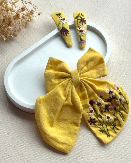 Yellow WildFlower Forest HairBow & HairClip Combo