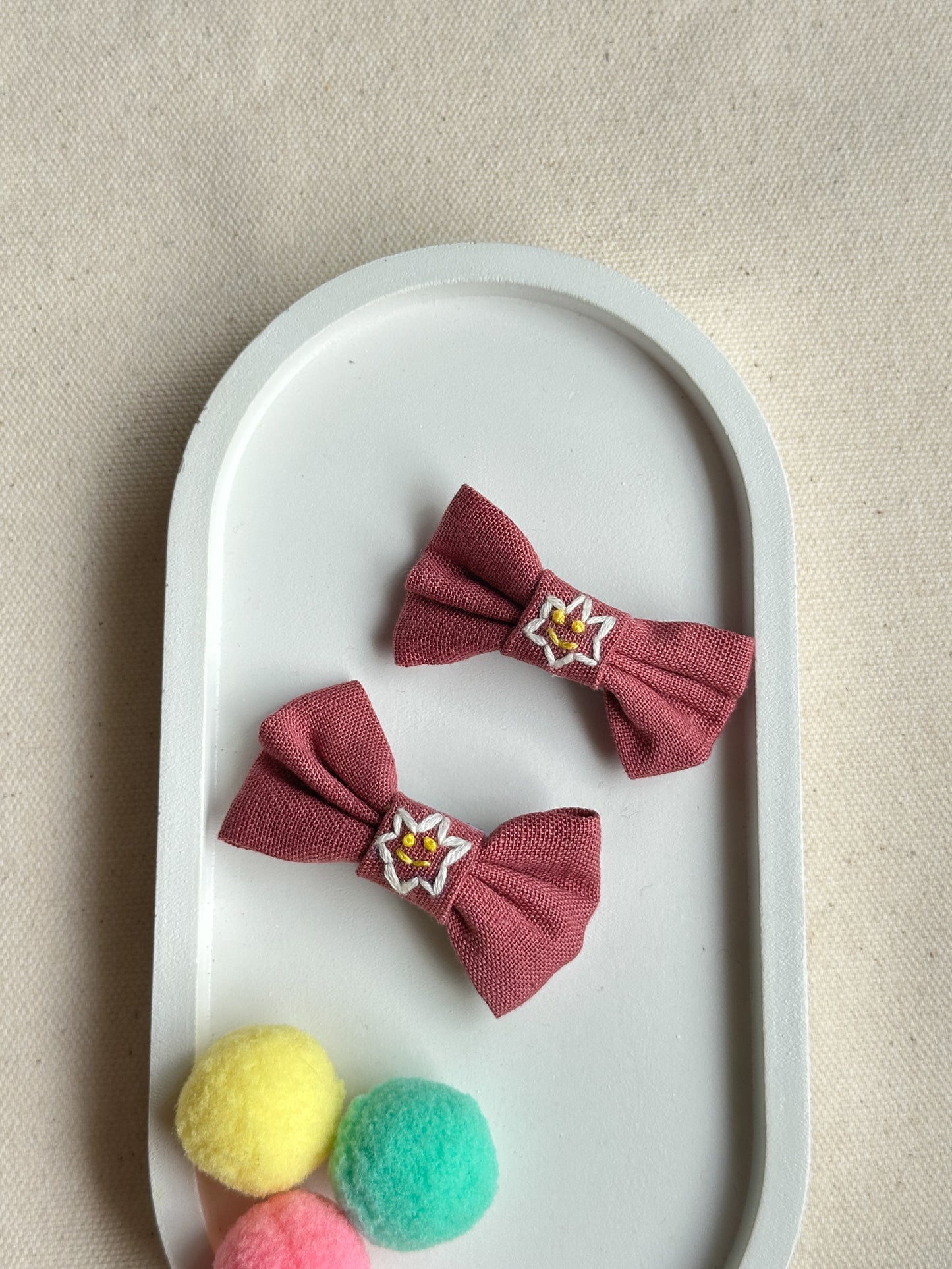 Pink Smily Handmade Hair Clips - Pack Of 2