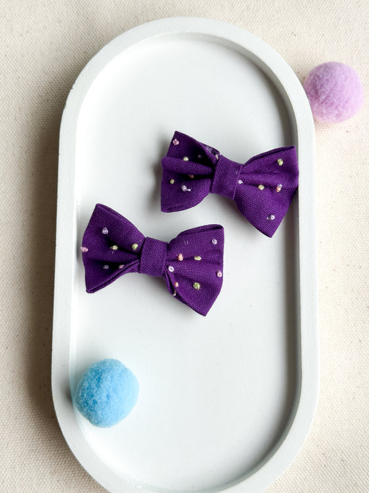 Lavender Polka Dots Handmade Hair Clips - Pack Of 2