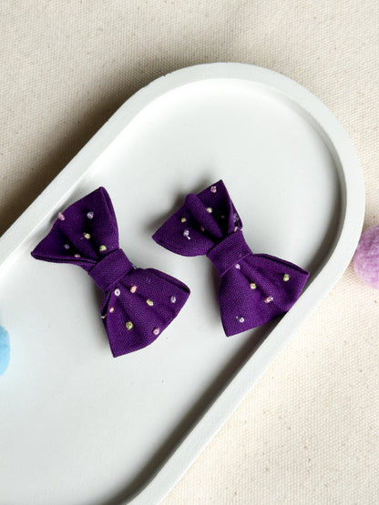 Lavender Polka Dots Handmade Hair Clips - Pack Of 2