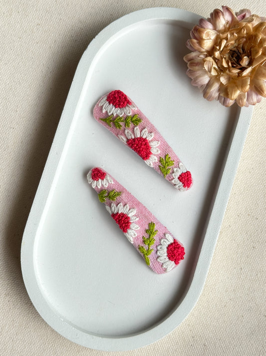 Pink Sunflower Garden Handmade Hair Clips - Pack Of 2