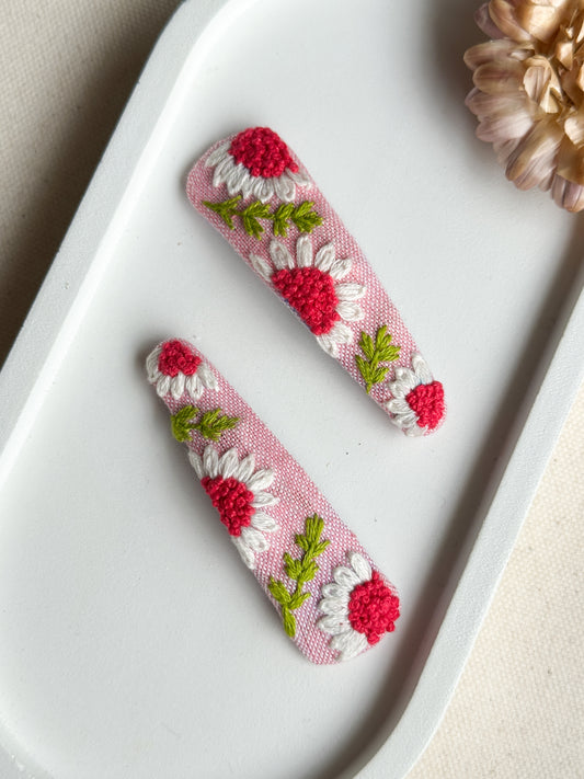 Pink Sunflower Garden Handmade Hair Clips - Pack Of 2
