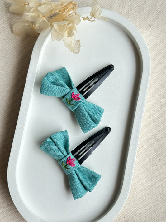 Seagreen Daisy Charm Handmade Hair Clips - Pack of 2