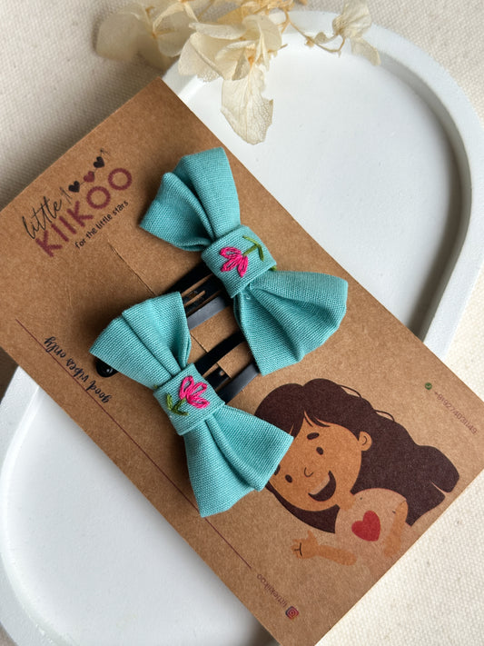 Seagreen Daisy Charm Handmade Hair Clips - Pack of 2