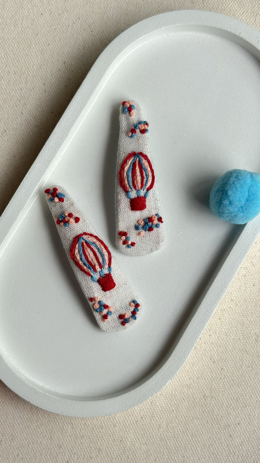 Red Hot Air Balloon Handmade Hair Clips - Pack of 2
