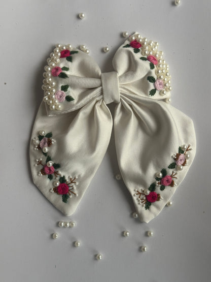 Pearl & Rose Garden Handmade Hair Bow