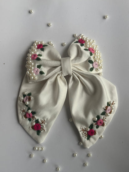 Pearl & Rose Garden Handmade Hair Bow