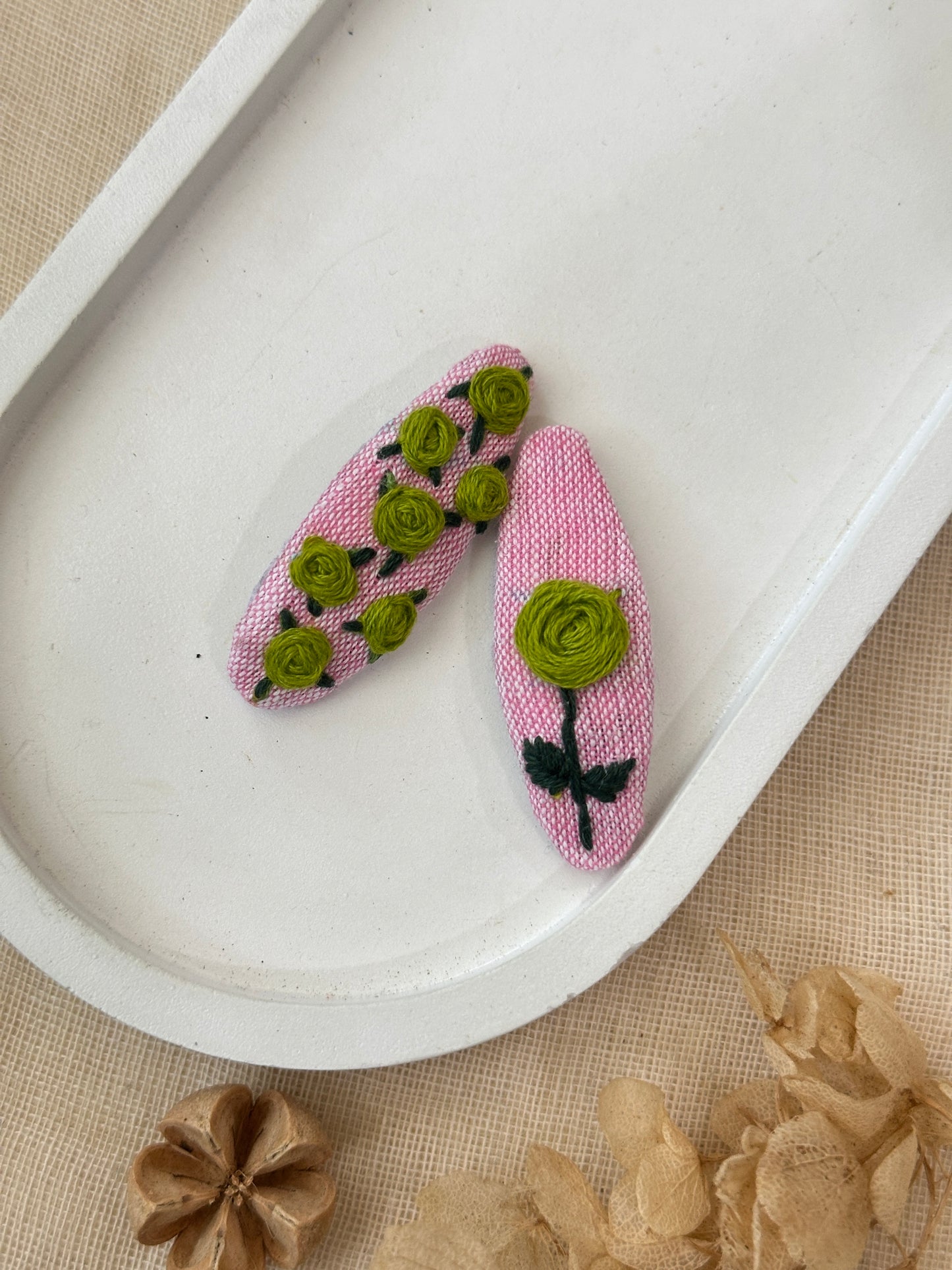 Olive Rosette Handmade Hair Clips - Pack of 2