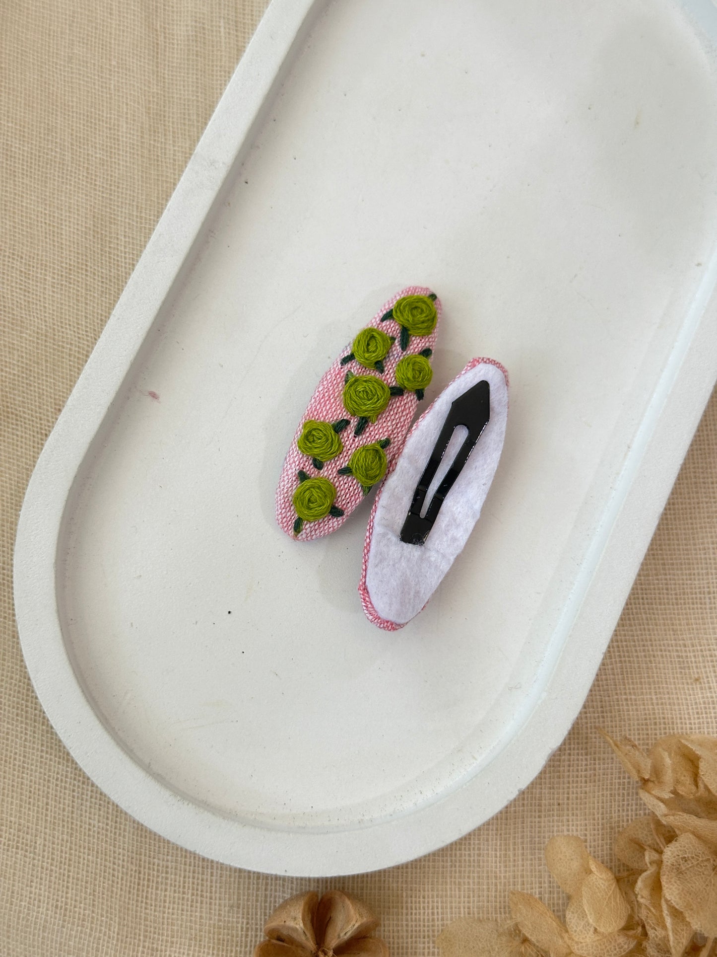 Olive Rosette Handmade Hair Clips - Pack of 2