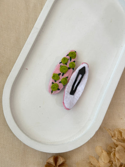 Olive Rosette Handmade Hair Clips - Pack of 2