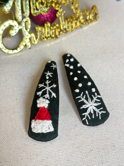 Merry Snowflake Duo Handmade Hair Clips - Pack of 2