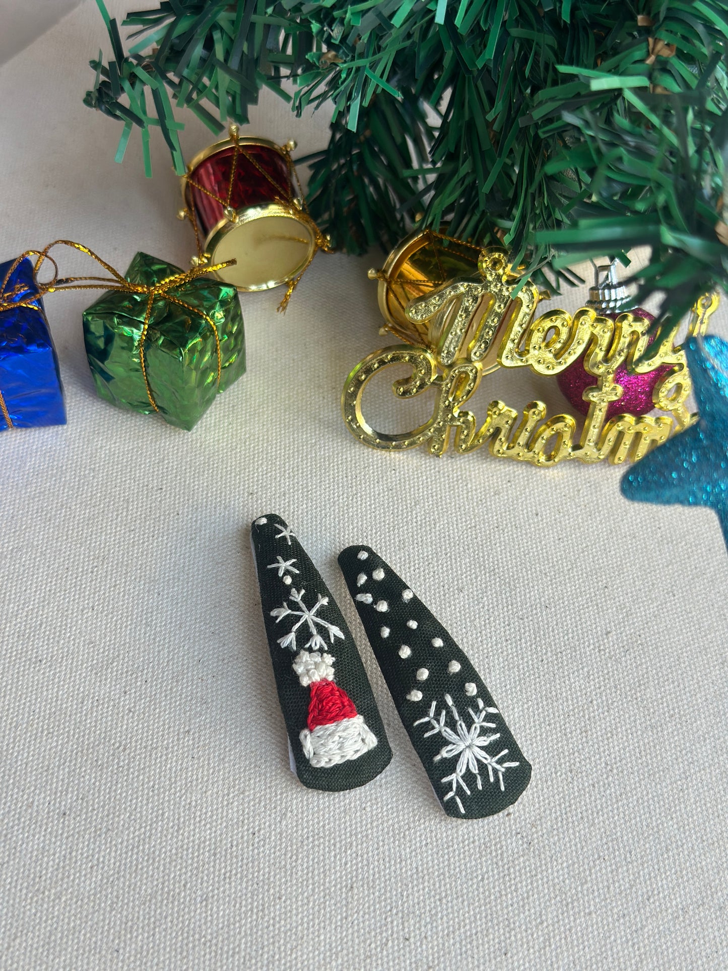 Merry Snowflake Duo Handmade Hair Clips - Pack of 2