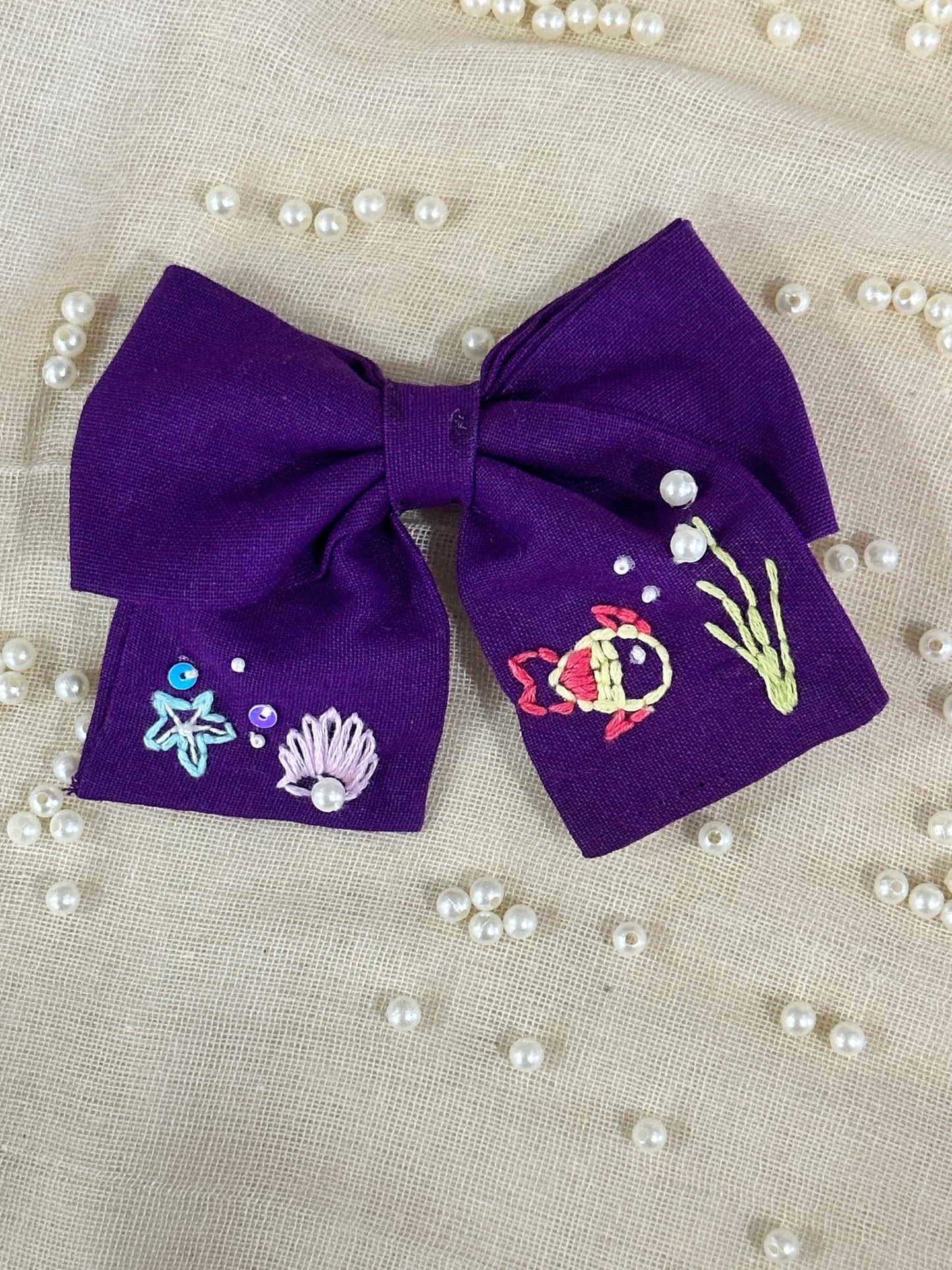 Purple Aquatic Handmade Hair Bow