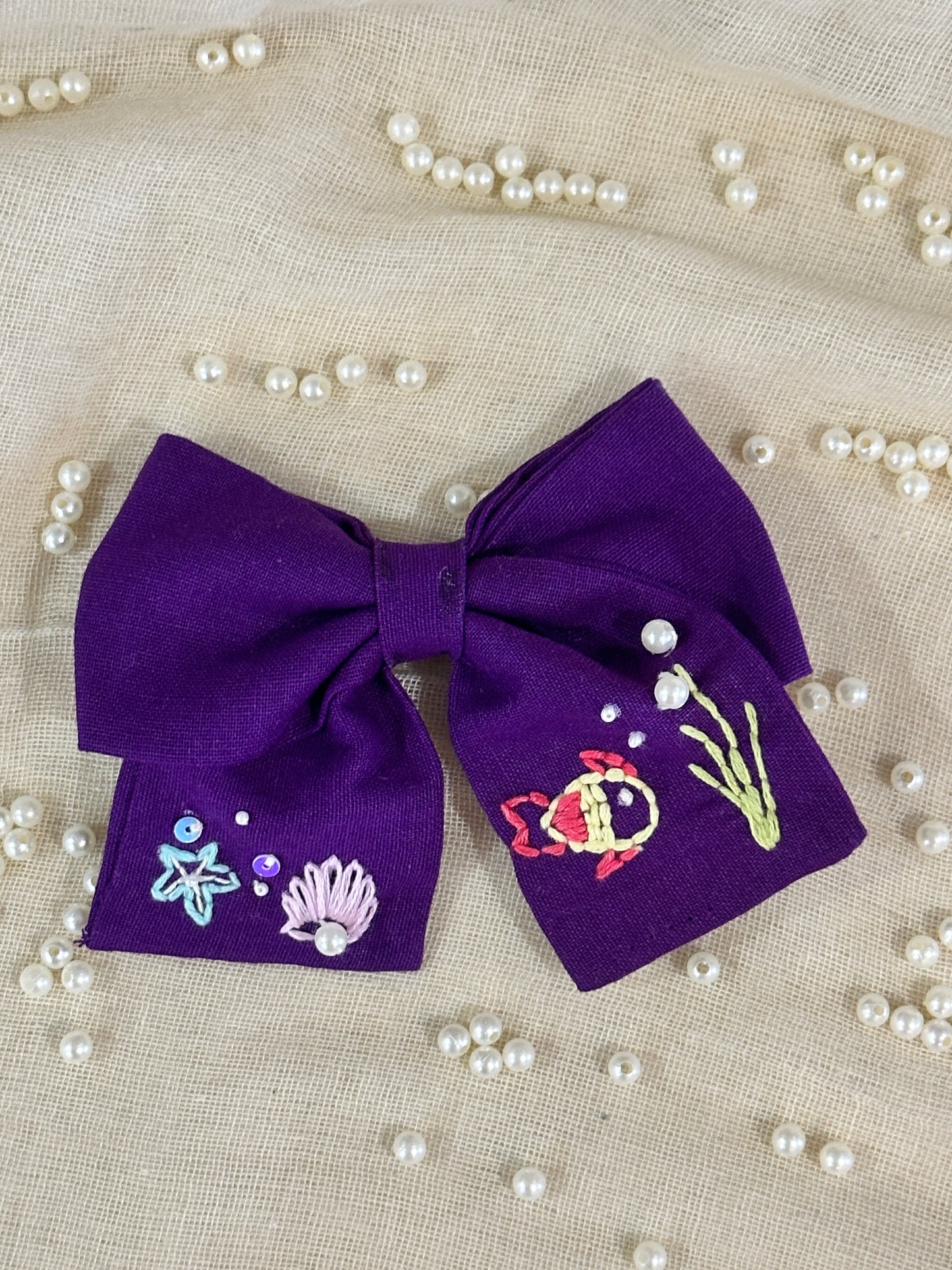 Purple Aquatic Handmade Hair Bow