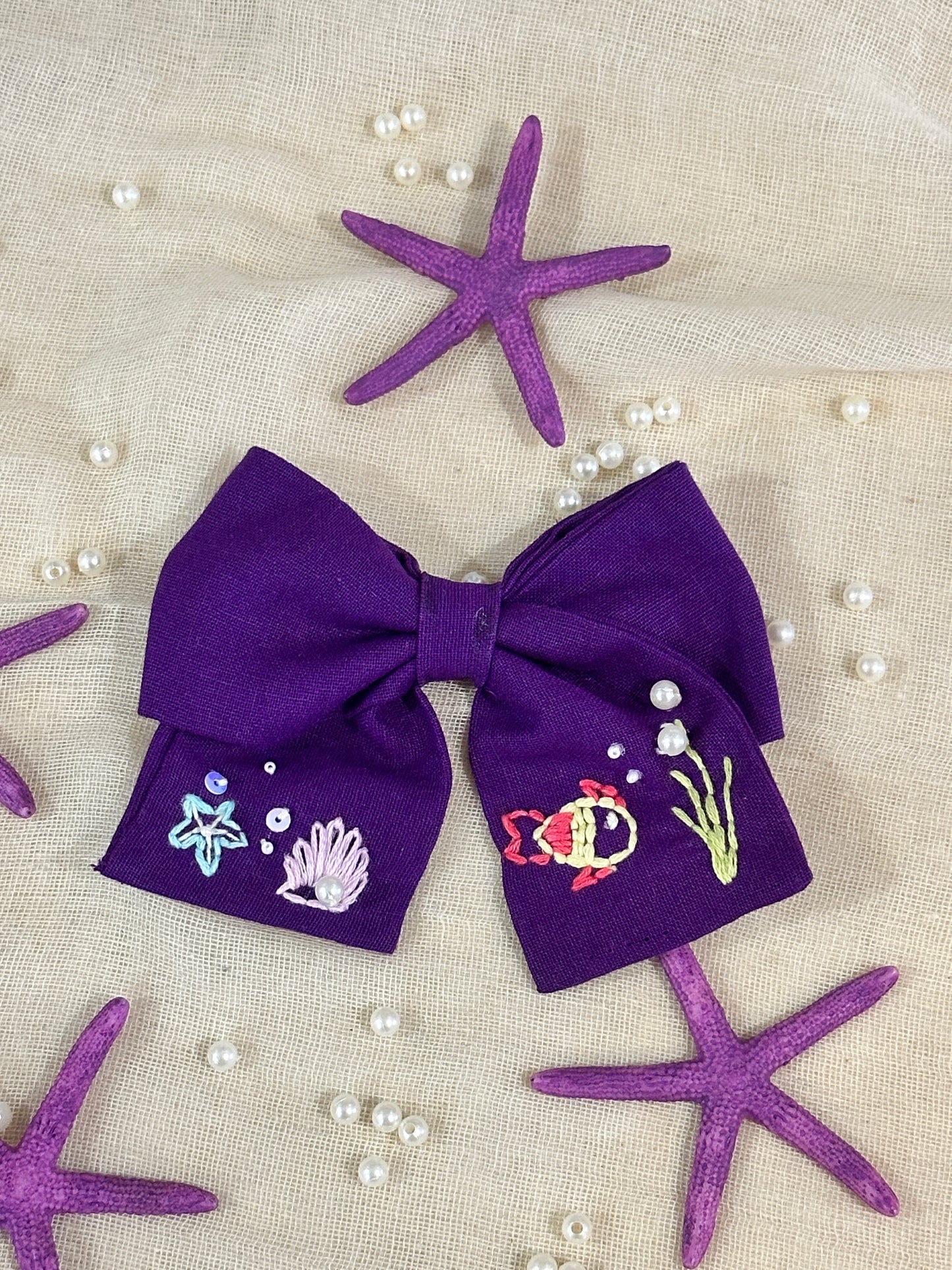 Purple Aquatic Handmade Hair Bow
