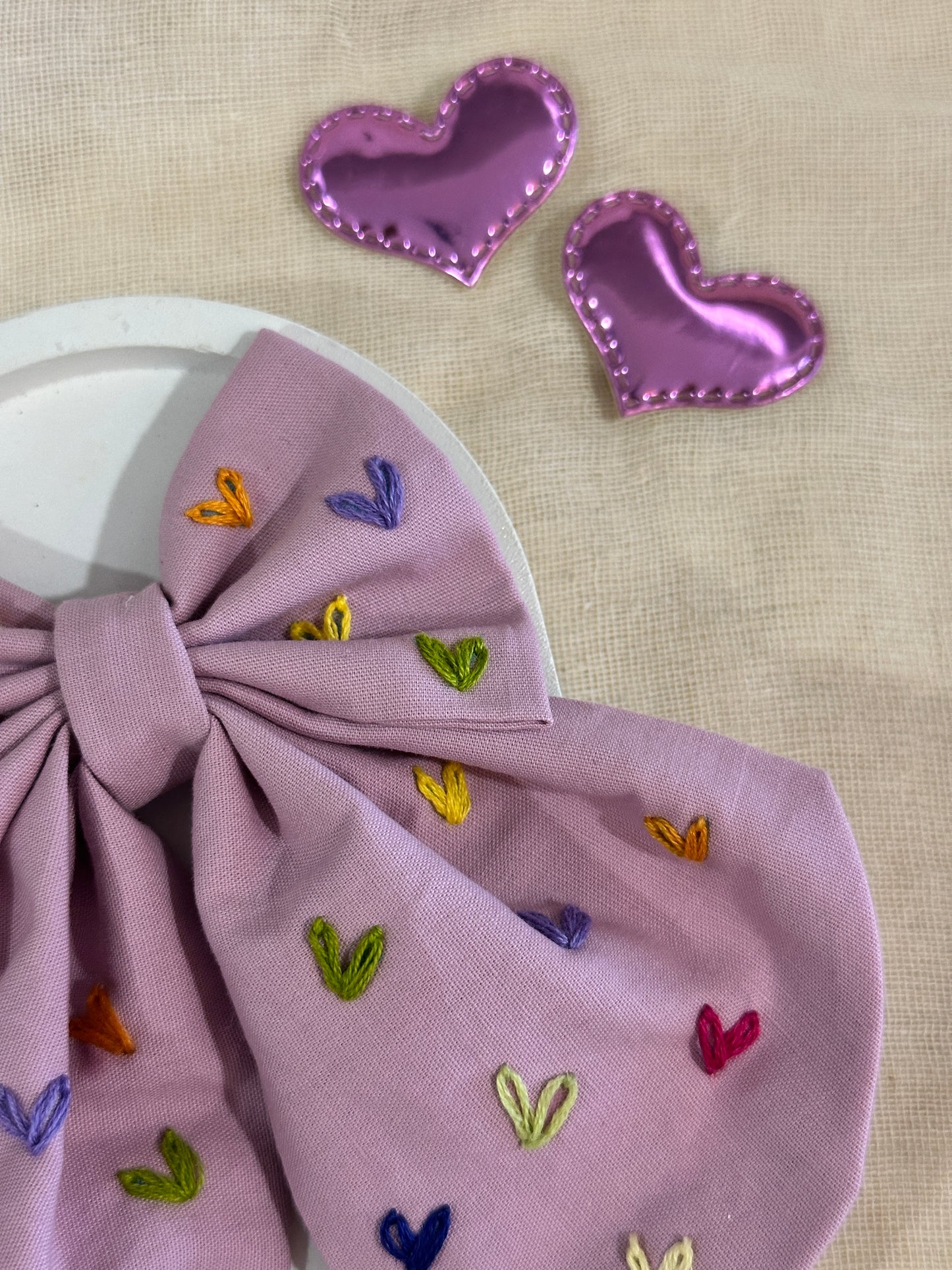 Pink Heart Princess Handmade Hair Bow
