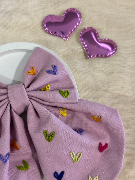Pink Heart Princess Handmade Hair Bow