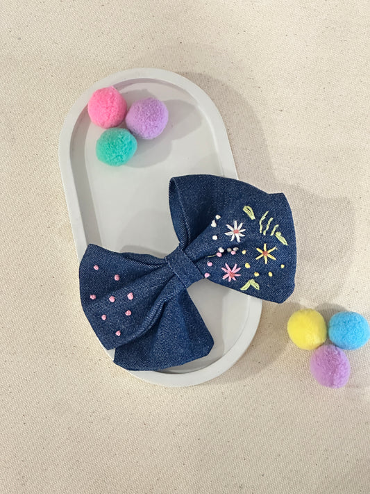 Dreamy Sky Petals Handmade Hair Bow