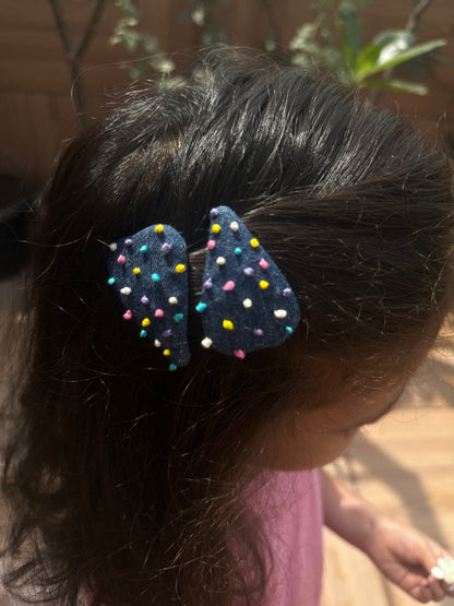 Denim drops & dotted dreams Handmade Hair Clips - Pack Of 2