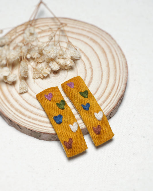 Hearts & Shine Handmade Hair Clips (Orange) - Pack Of 2