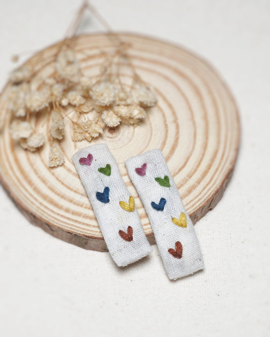 Hearts & Shine Handmade Hair Clips (White) - Pack Of 2