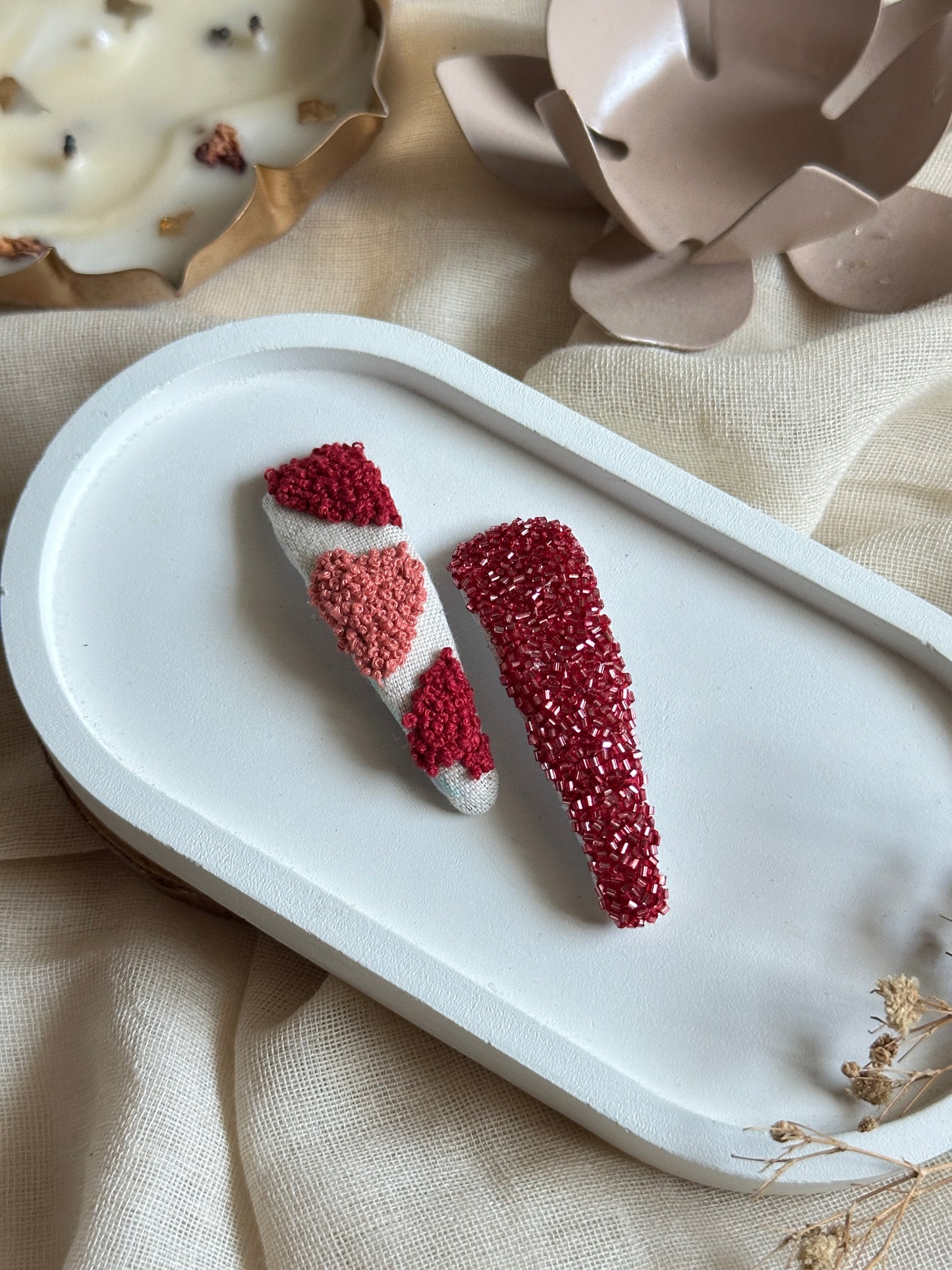 Rosy Texture Ties Handmade Hair Clips - Pack Of 2
