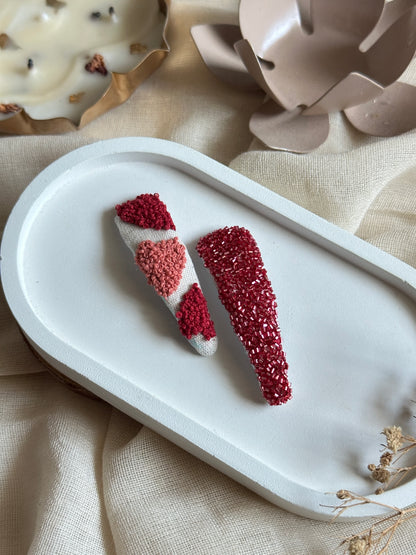 Rosy Texture Ties Handmade Hair Clips - Pack Of 2