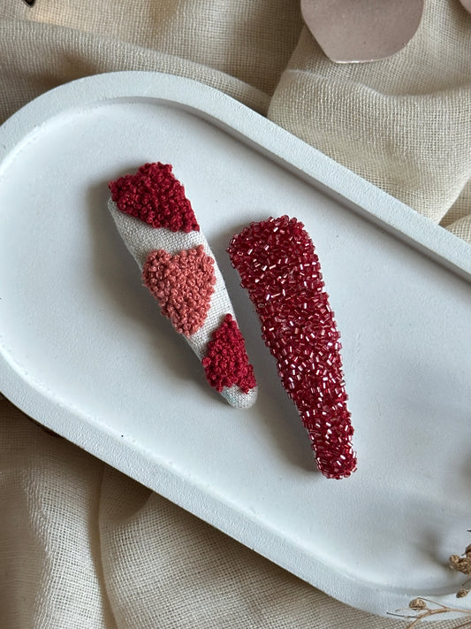 Rosy Texture Ties Handmade Hair Clips - Pack Of 2