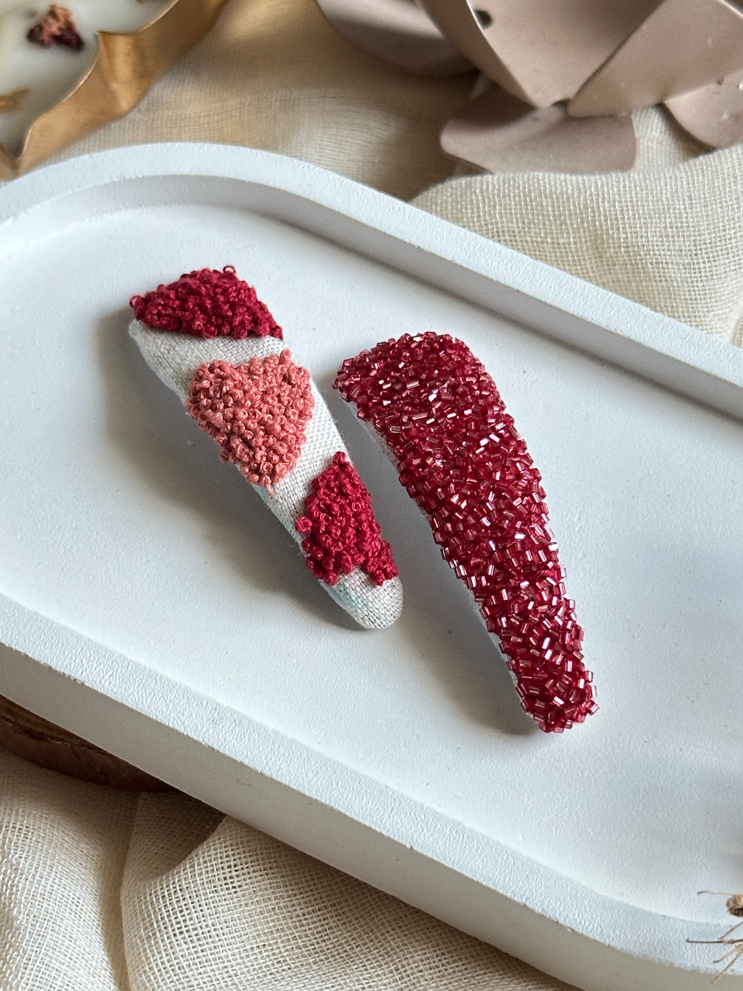 Rosy Texture Ties Handmade Hair Clips - Pack Of 2