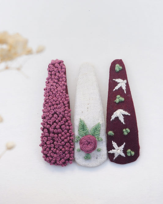 Berry Blooms Handmade Hair Clips - Pack Of 3