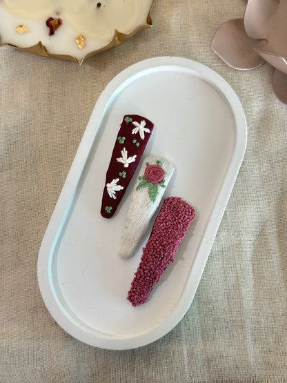 Berry Blooms Handmade Hair Clips - Pack Of 3