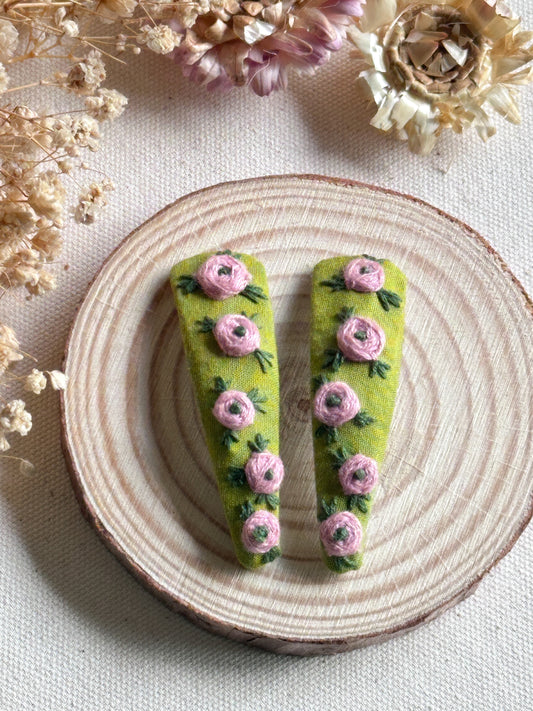Rosebud Garden Handmade Hair Clips - Pack Of 2