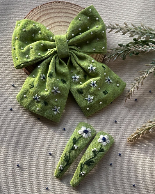 Daisy Drift Handmade Hairbow & Clip Combo
